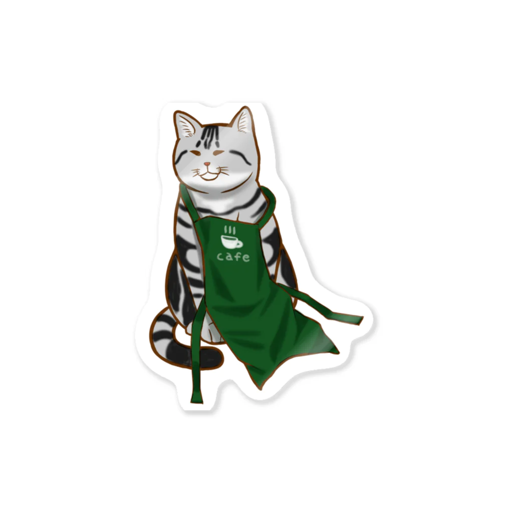 もっち（mocchi）のカフェ店員猫 ステッカー