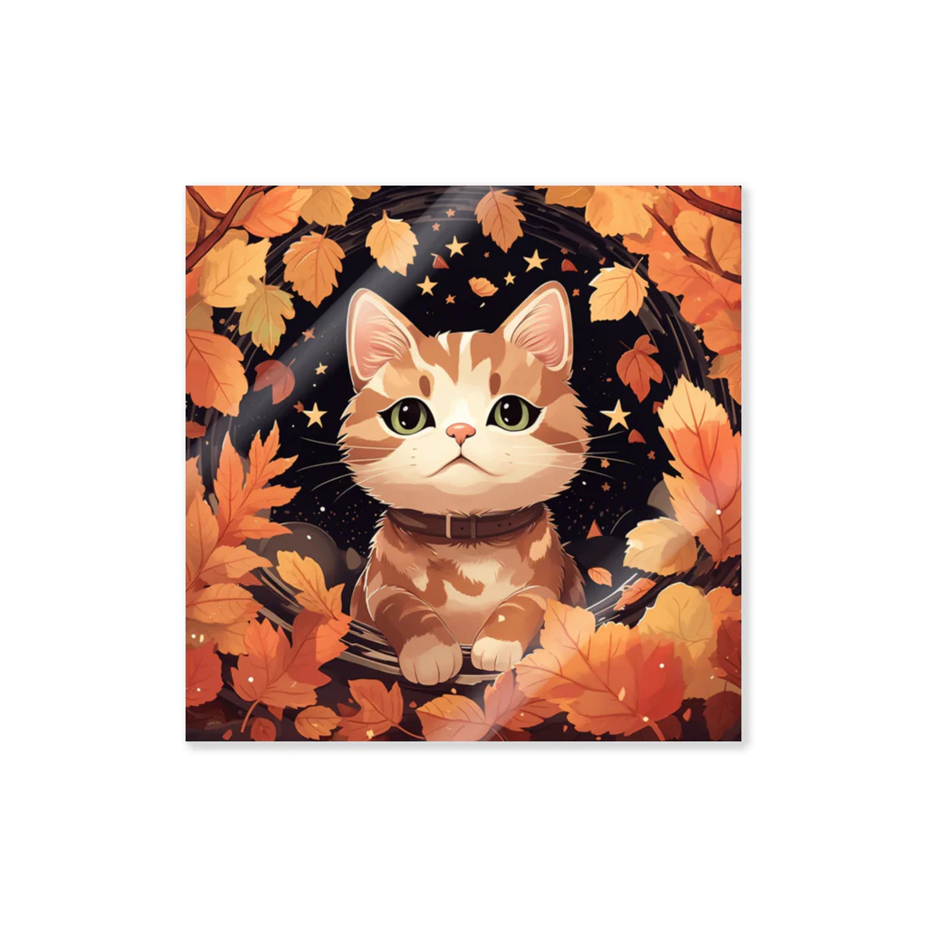 スペースキャットコレクションの🍁 宇宙猫の秋イラストグッズ 🍁 ステッカー