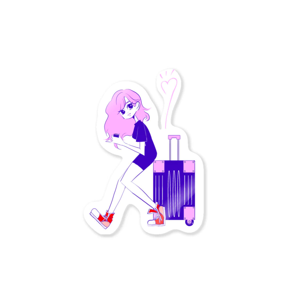 ART705のレトロ可愛いキャリーバッグ女子 Sticker