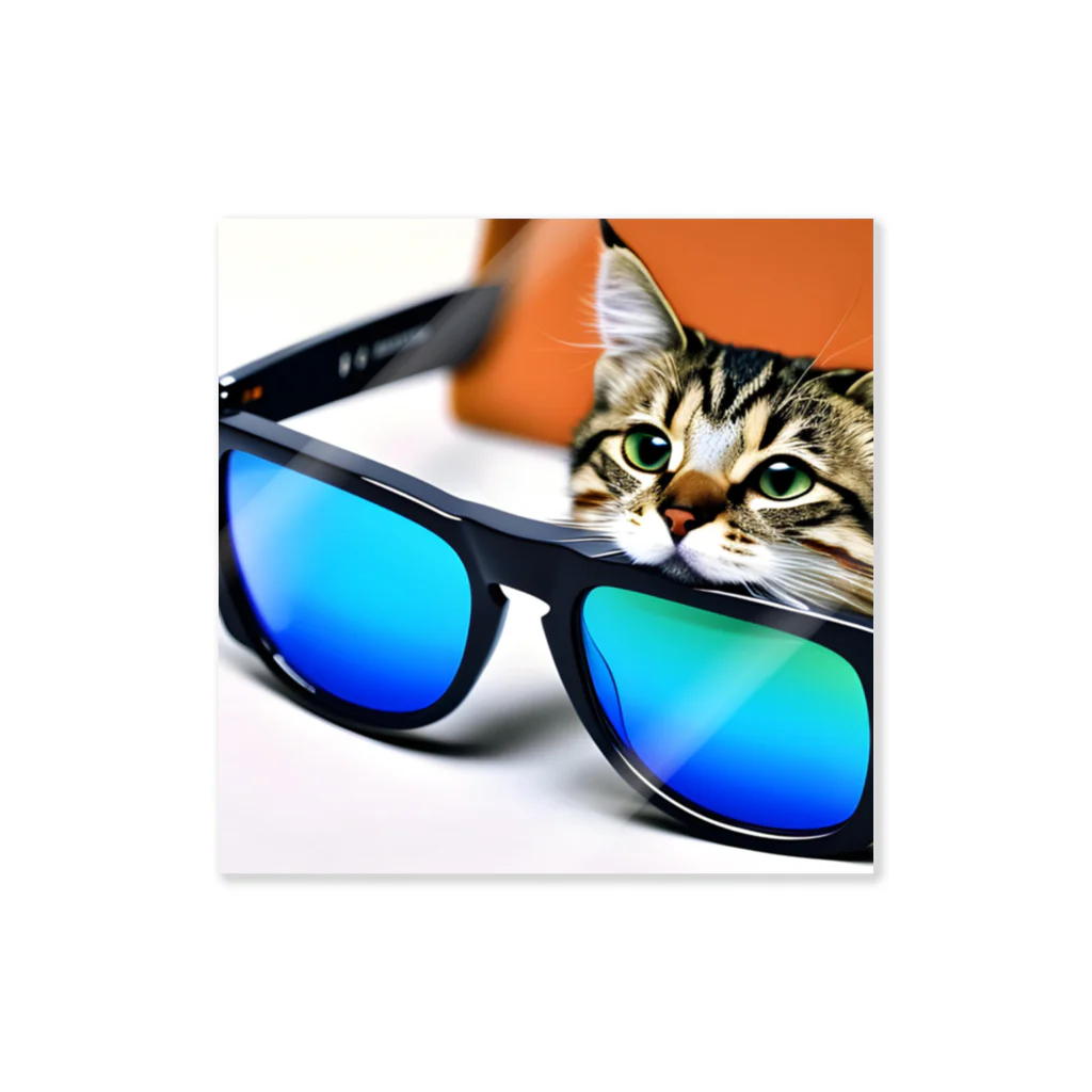N_Shoplistsのサングラスから顔を出す猫 ステッカー