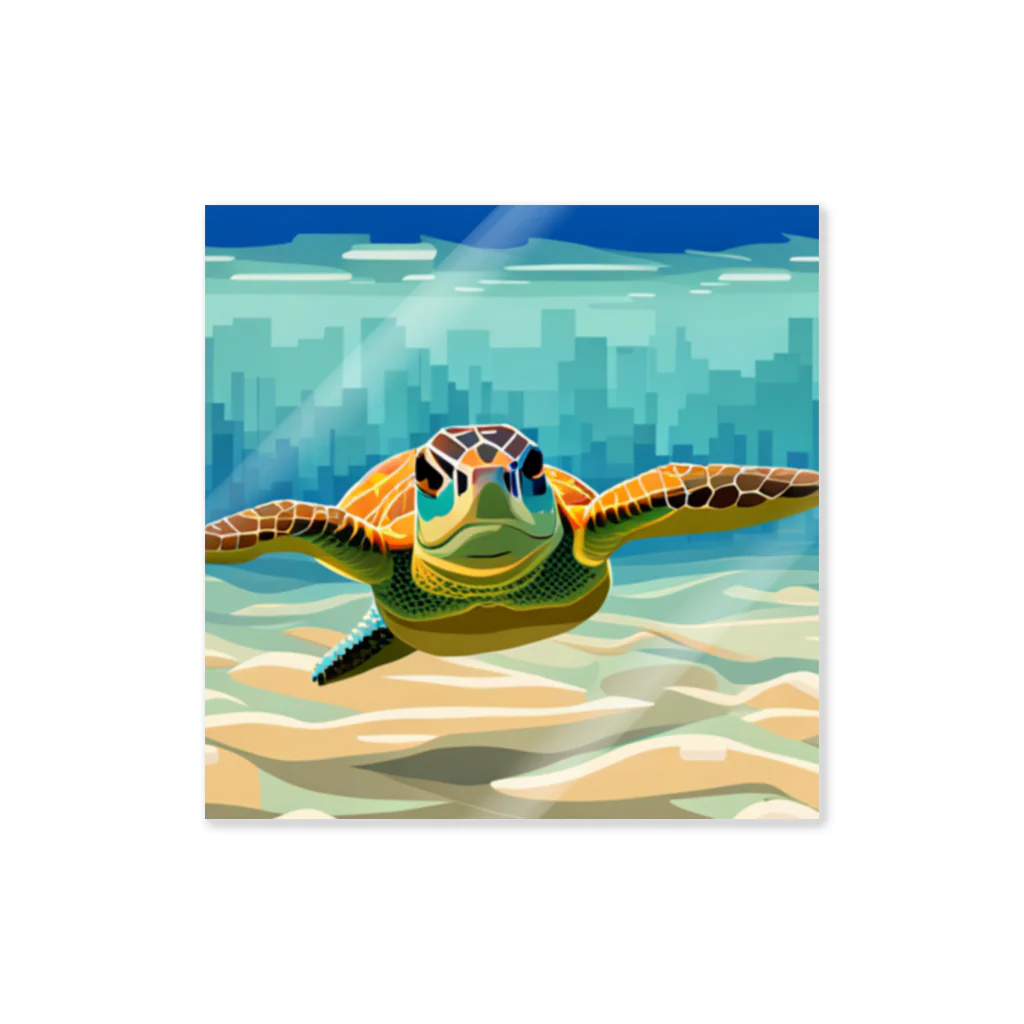 ドット絵の ウミガメ 亀 カメ / yorozuya4628のステッカー通販