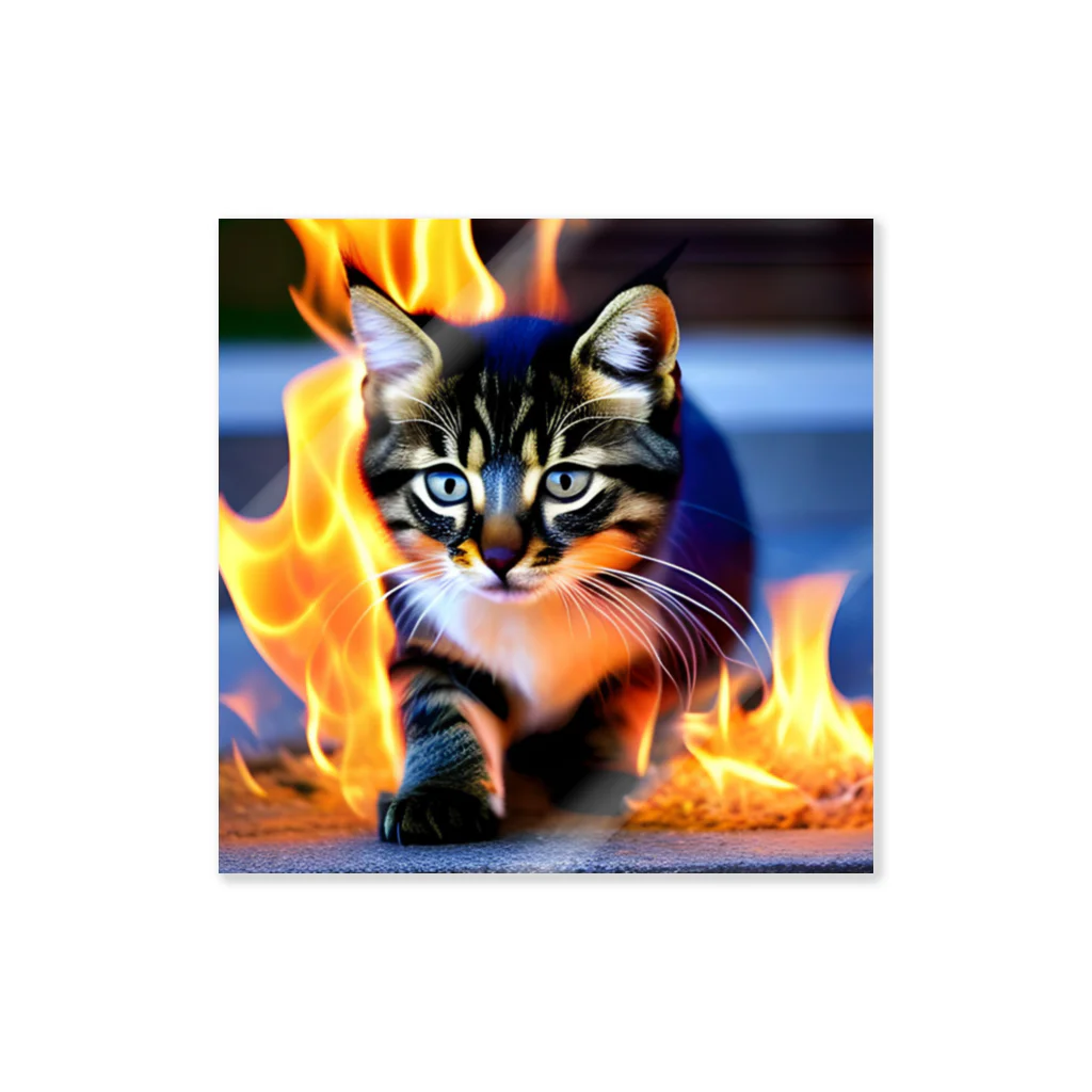 可愛い猫ちゃんの炎の猫ちゃん ステッカー