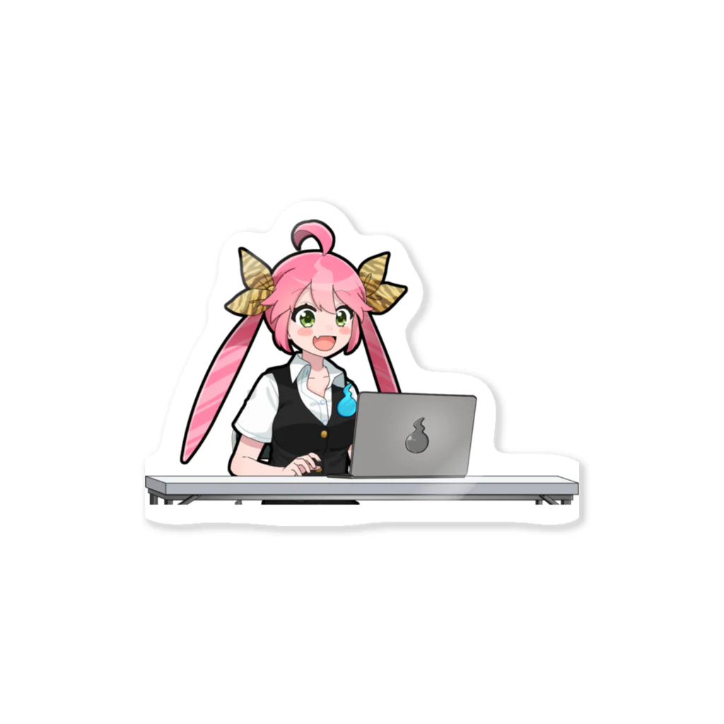 スナックワークス／アニメ『逆異世界転生エージェント エーコさん』のPCに向かうエークラちゃん Sticker