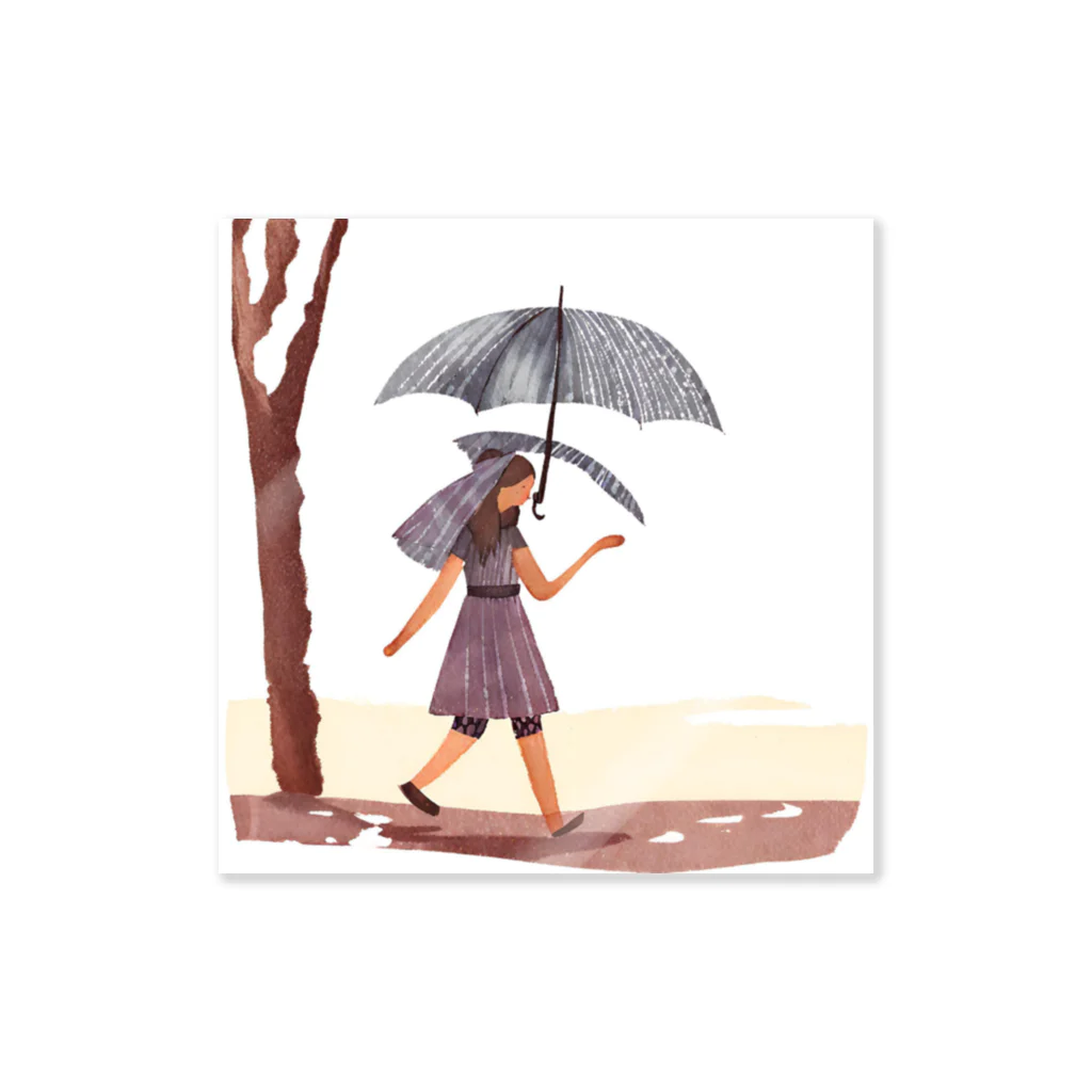 ワクワクショップ の雨降り散歩 イラスト Sticker