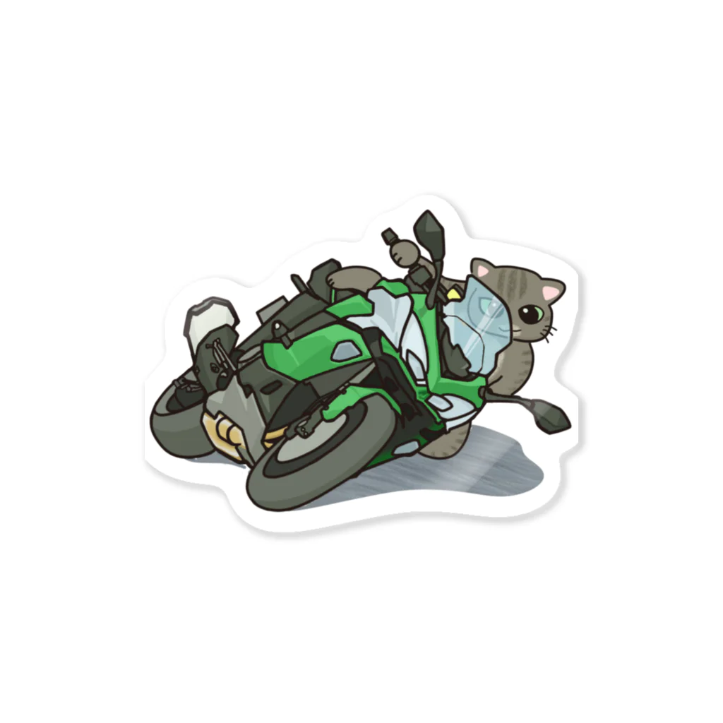 アトリエかののバイクを乗りこなす猫 Sticker