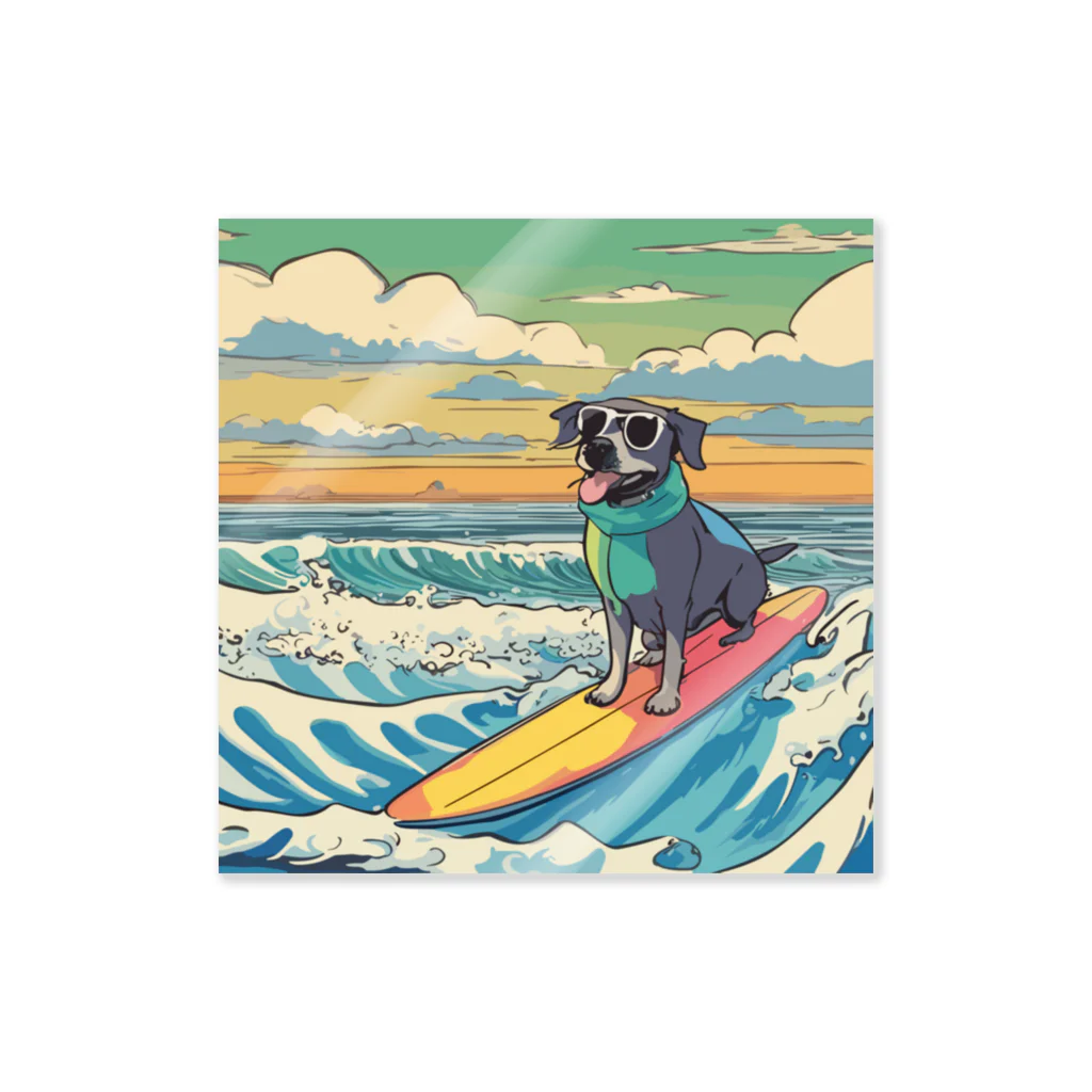 サングラス犬 sunglasses dogs【 monographic 】のsebastian-surfing（サーフィンに乗るセバスチャン） ステッカー