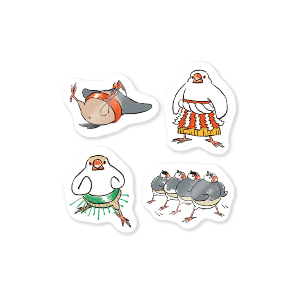 もしもしこちら文鳥のすもう文鳥スタンプステッカー1 Sticker