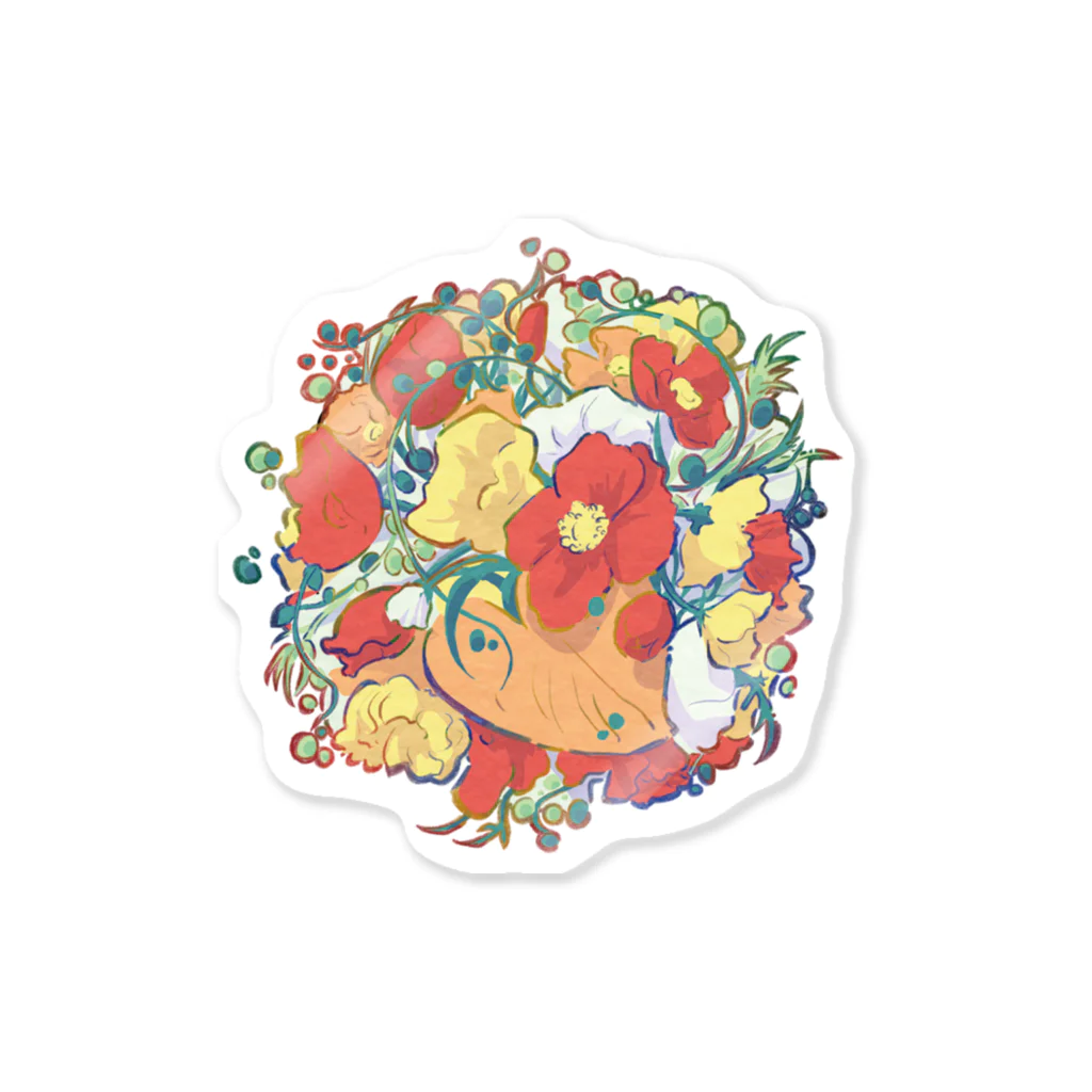 葉月しあ💐イラスト仕事受付中のカラフル丸っこいポピーのブーケ Sticker