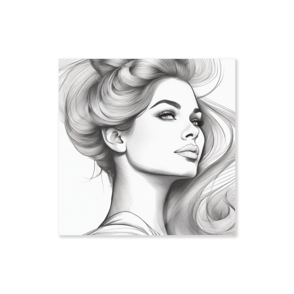 moribouの髪をかき上げる女性アートグッズ ステッカー