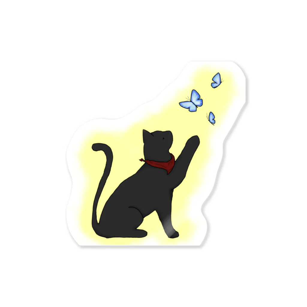 QuinnOliverのマーリン猫と蝶 Sticker