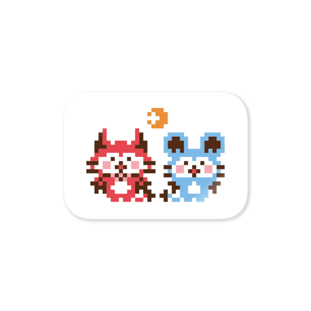 ミニマムユニヴァース@SUZURIのデビねこくんとデビねずちゃんと月ドット絵ステッカー ステッカー