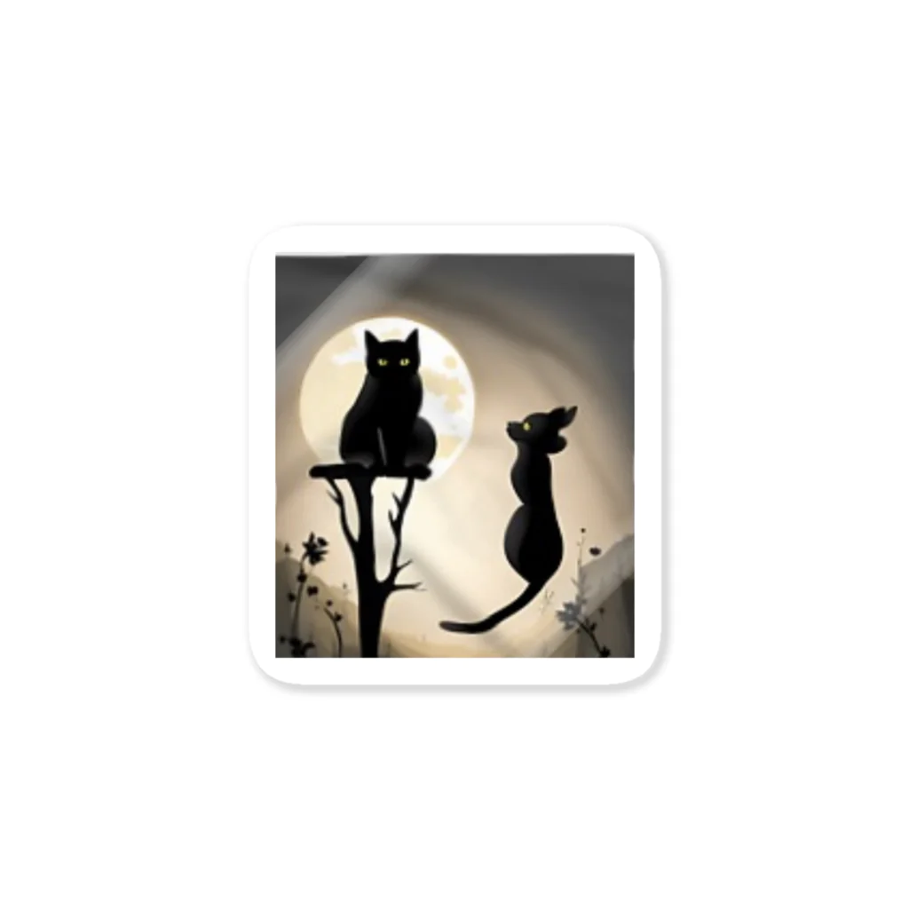 YOKAZE KASUMIの月夜が背景のクールな猫！ Sticker