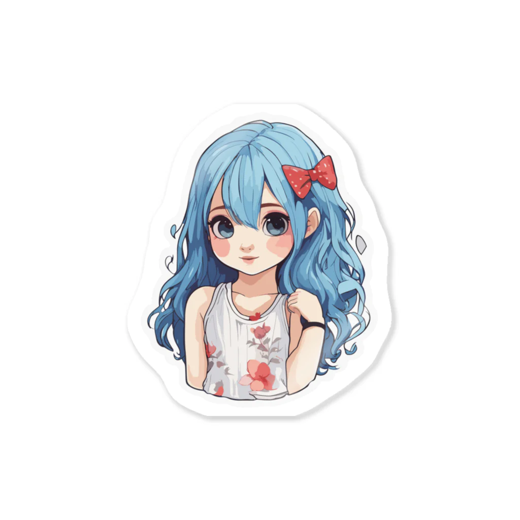 hihihiのおみせの青髪の可愛い女の子のステッカー Sticker