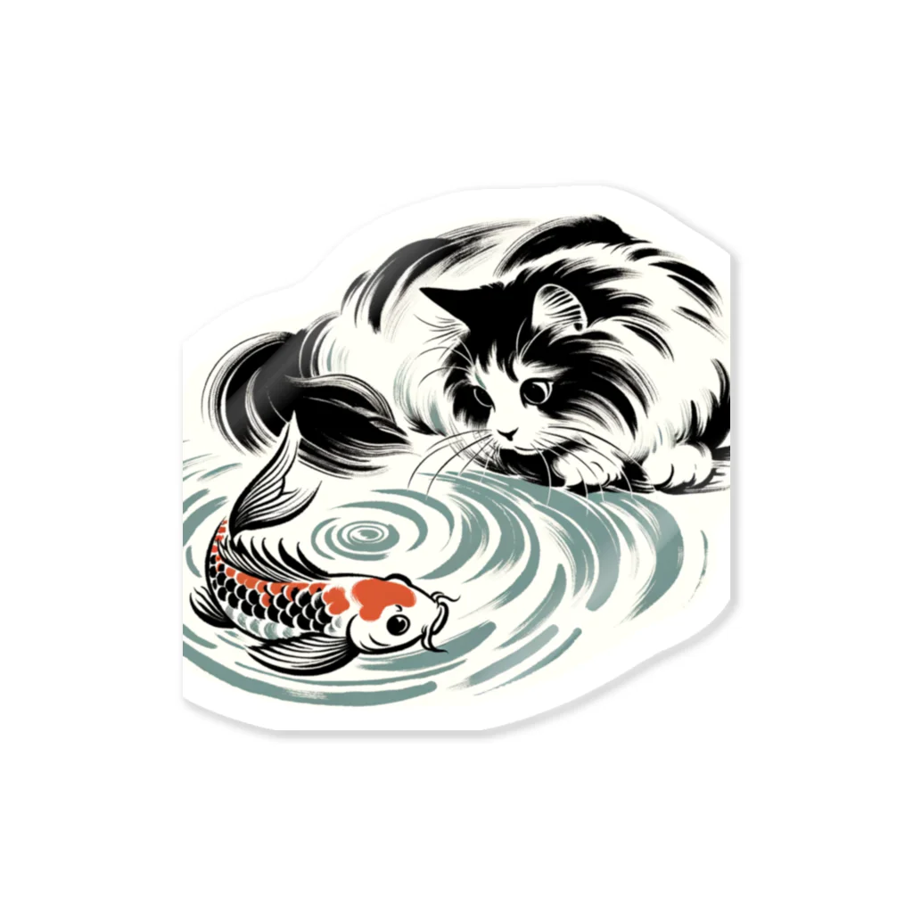 MakotOの猫と鯉（水墨画風） Sticker