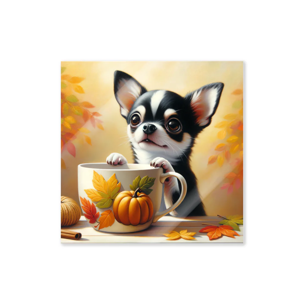 DeenaDeeのAutumn Curiosity: Chihuahua & Mug Magic 秋の好奇心: チワワとマグカップ Sticker