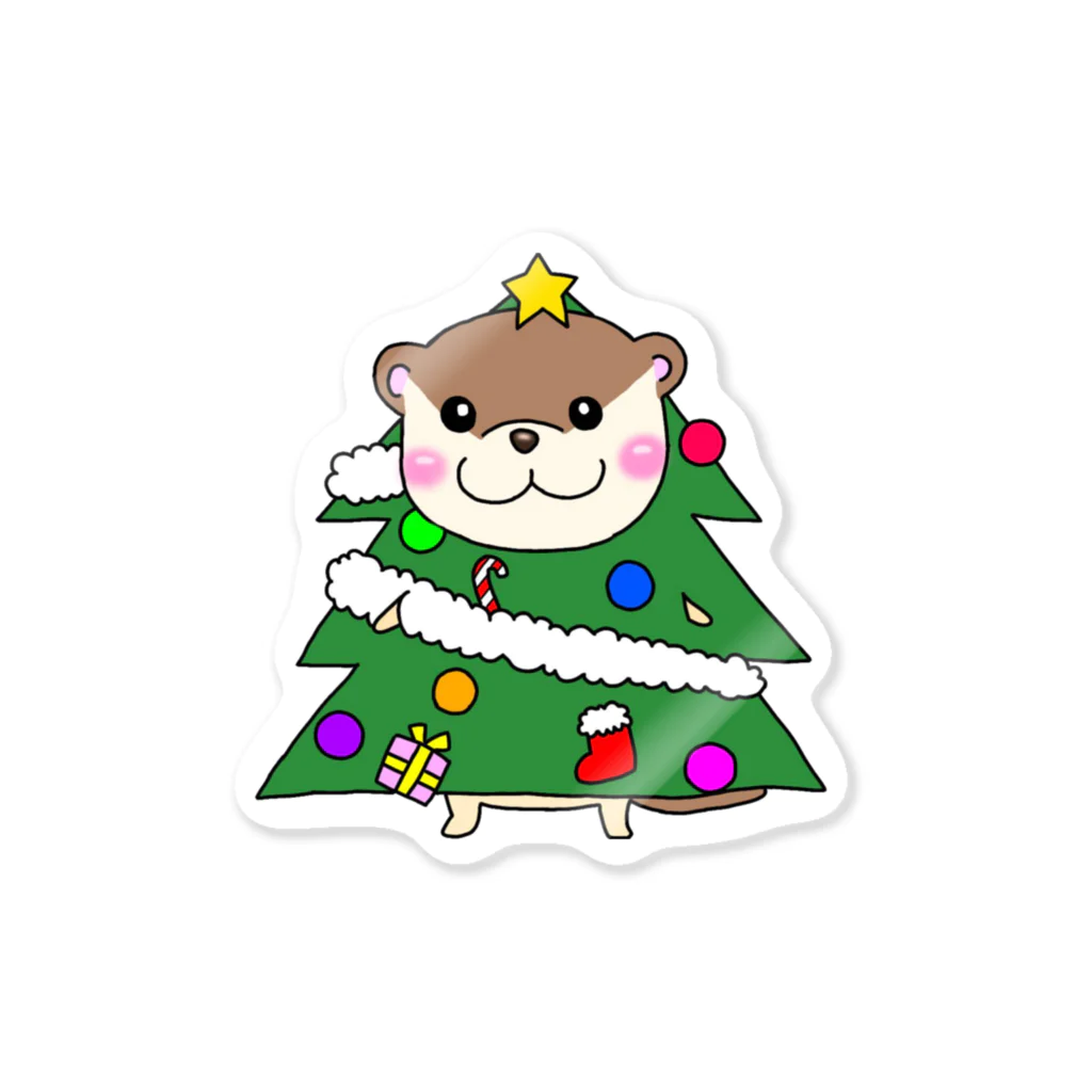 カワウソちゃんのお店のクリスマスツリーカワウソ ステッカー