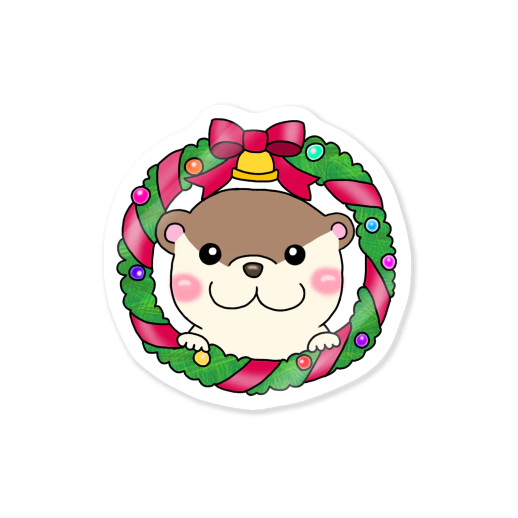 カワウソちゃんのお店のクリスマスリースカワウソ Sticker