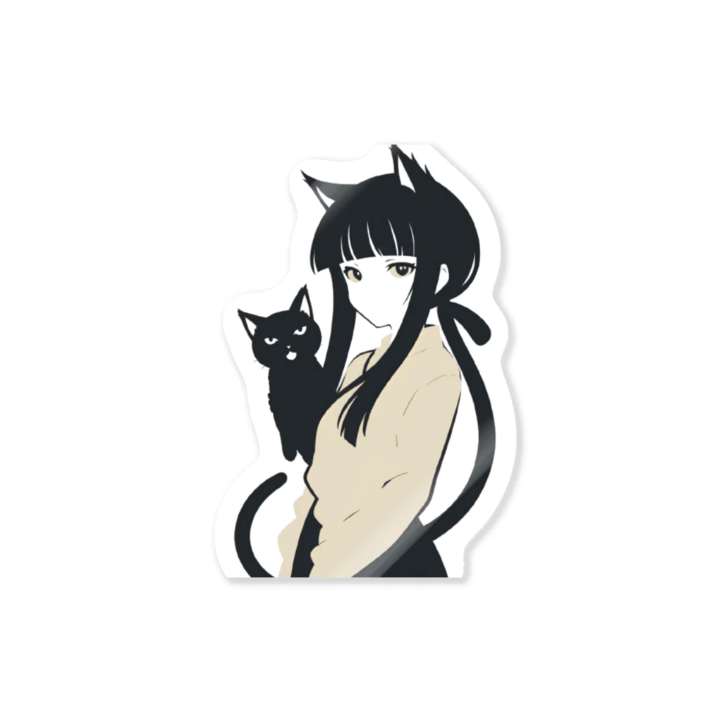 ChamarelliArtの黒猫の少女 Sticker