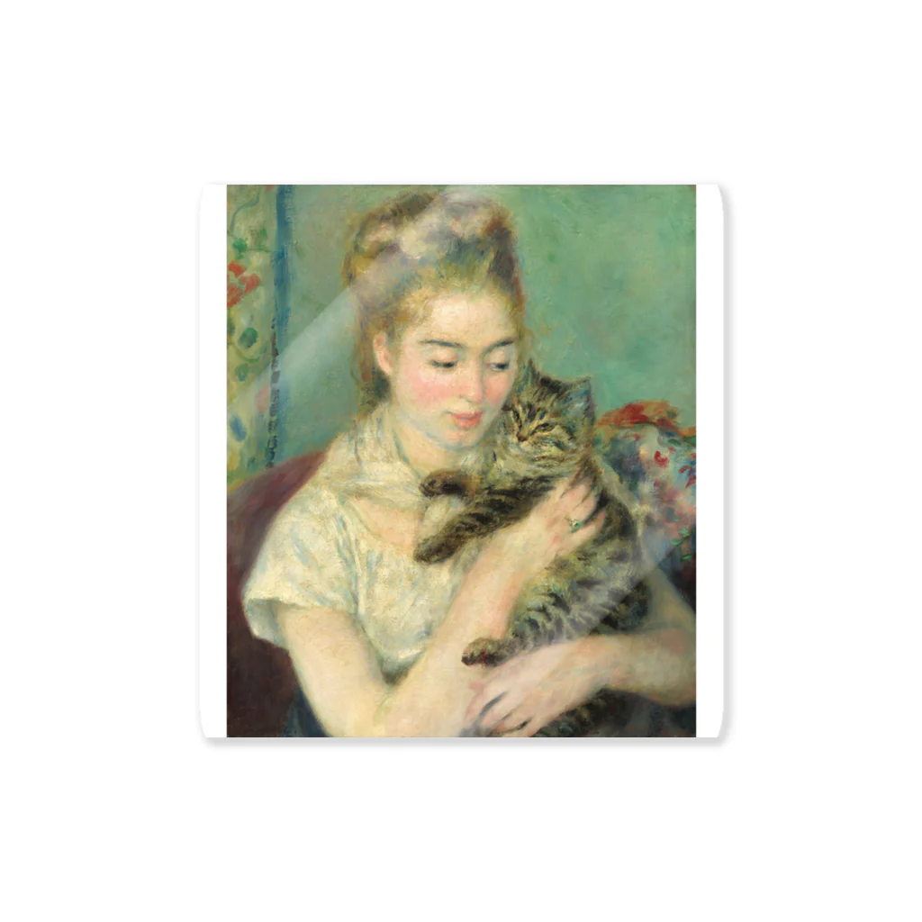 名画館のルノワール「猫を抱く女性」　ピエール＝オーギュスト・ルノワールの絵画【名画】 ステッカー