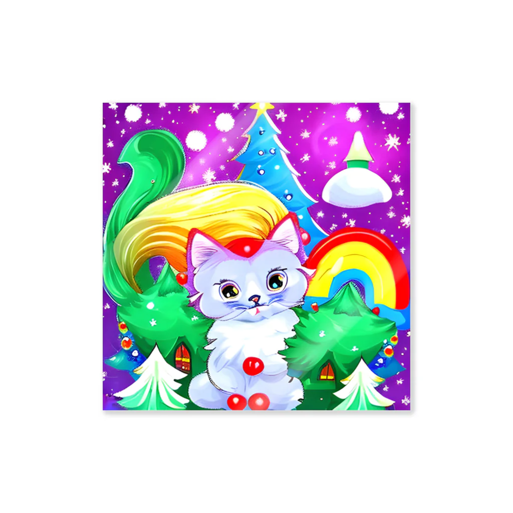 Moichi Designs Shop-2023のクリスマスホワイトキャット Sticker