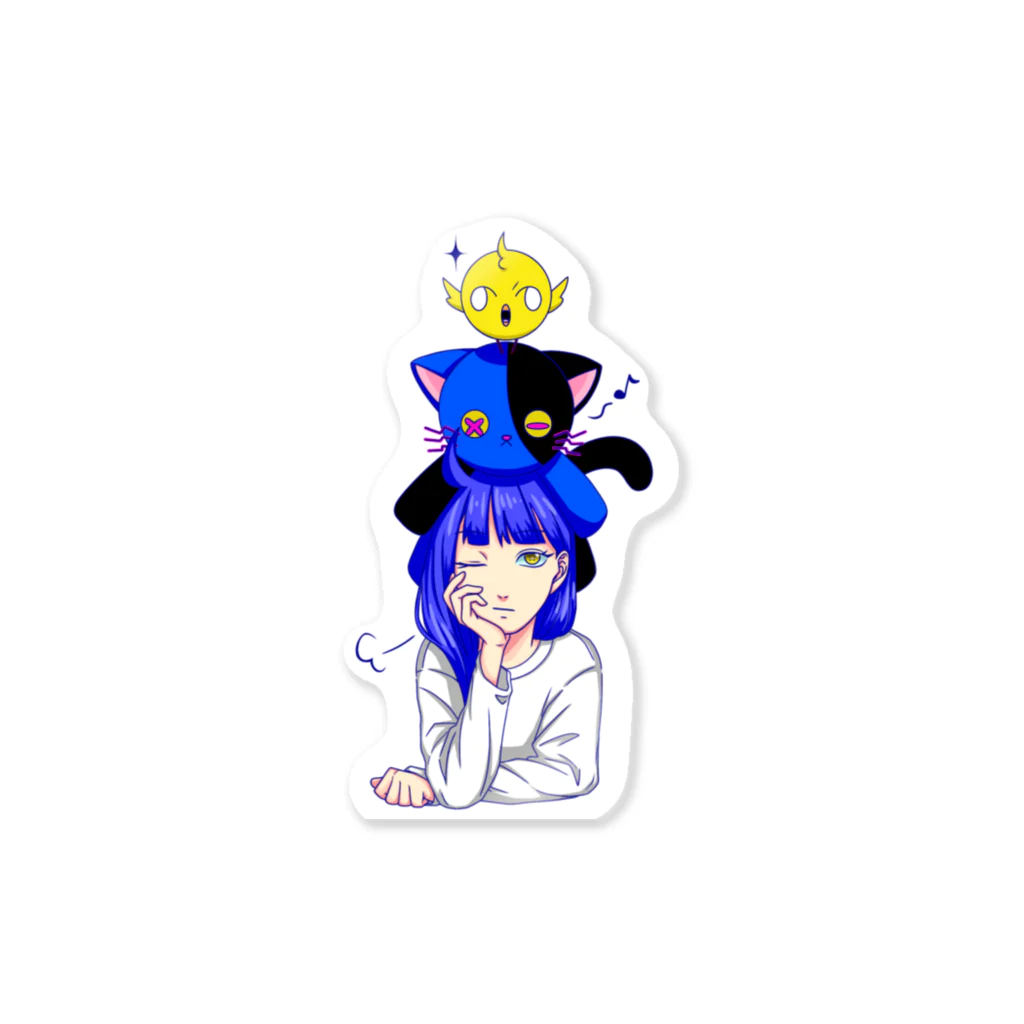 青と猫の青猫タワー Sticker