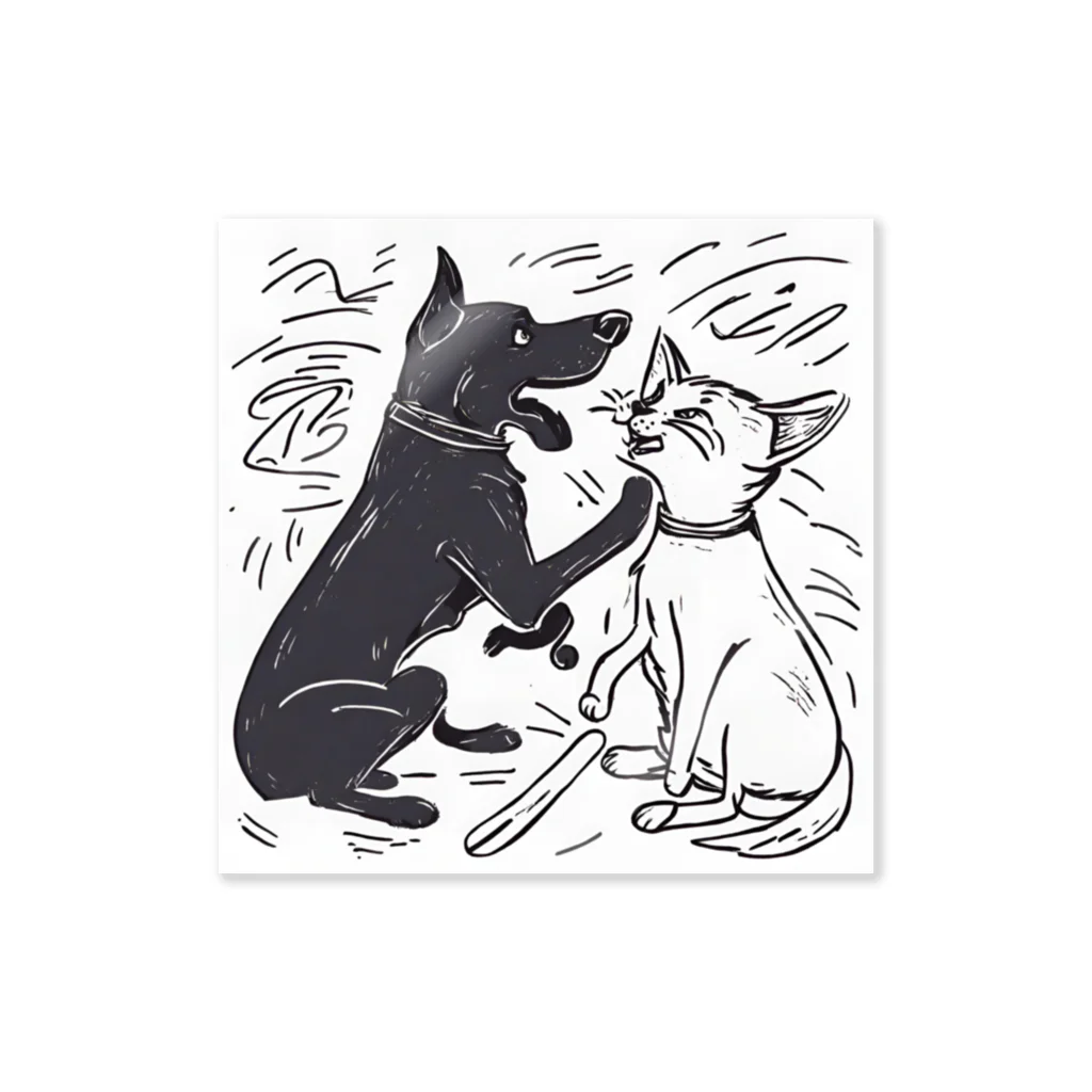 omochiのへやの犬と猫のたたかい Sticker