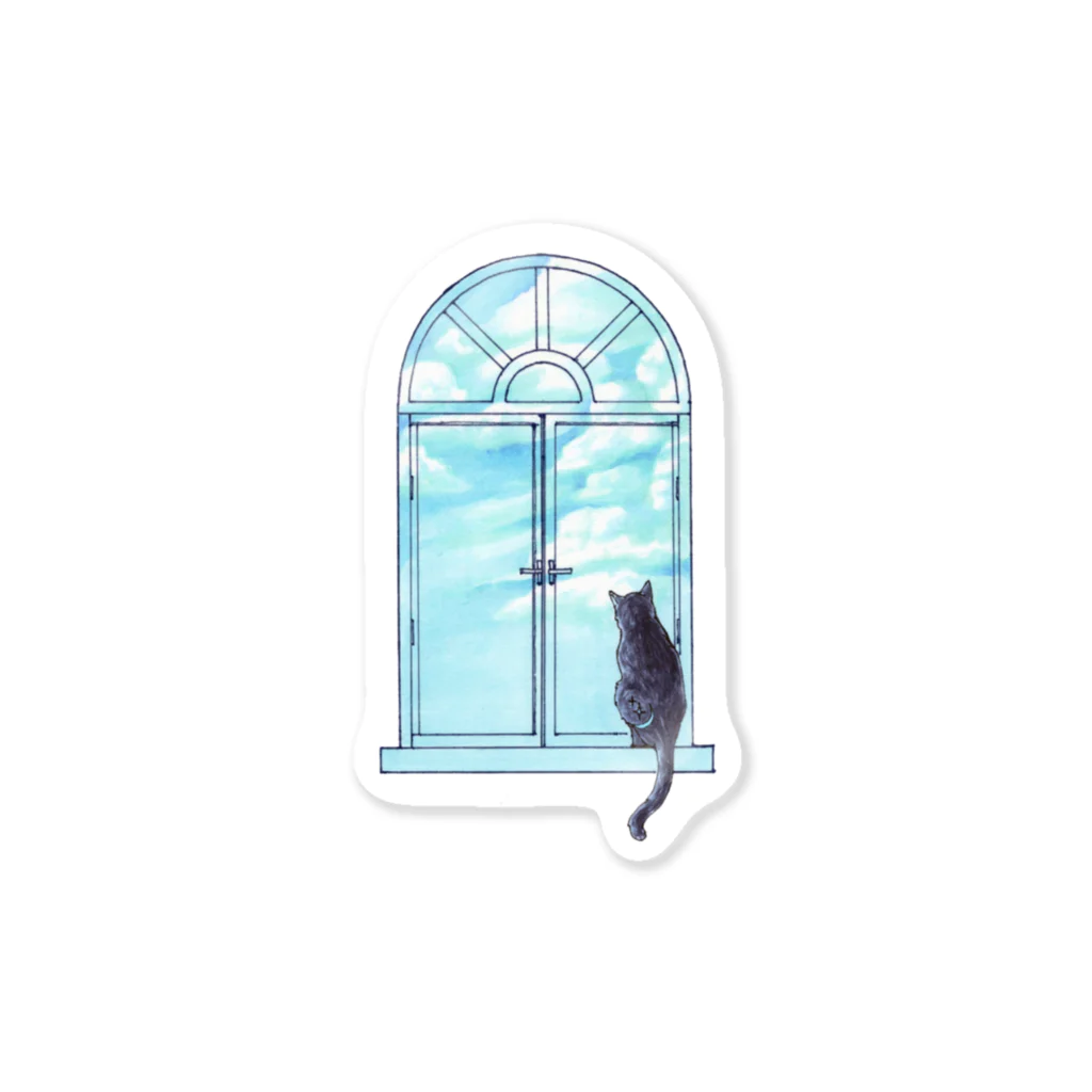 椿海堂の窓辺の黒猫 Sticker