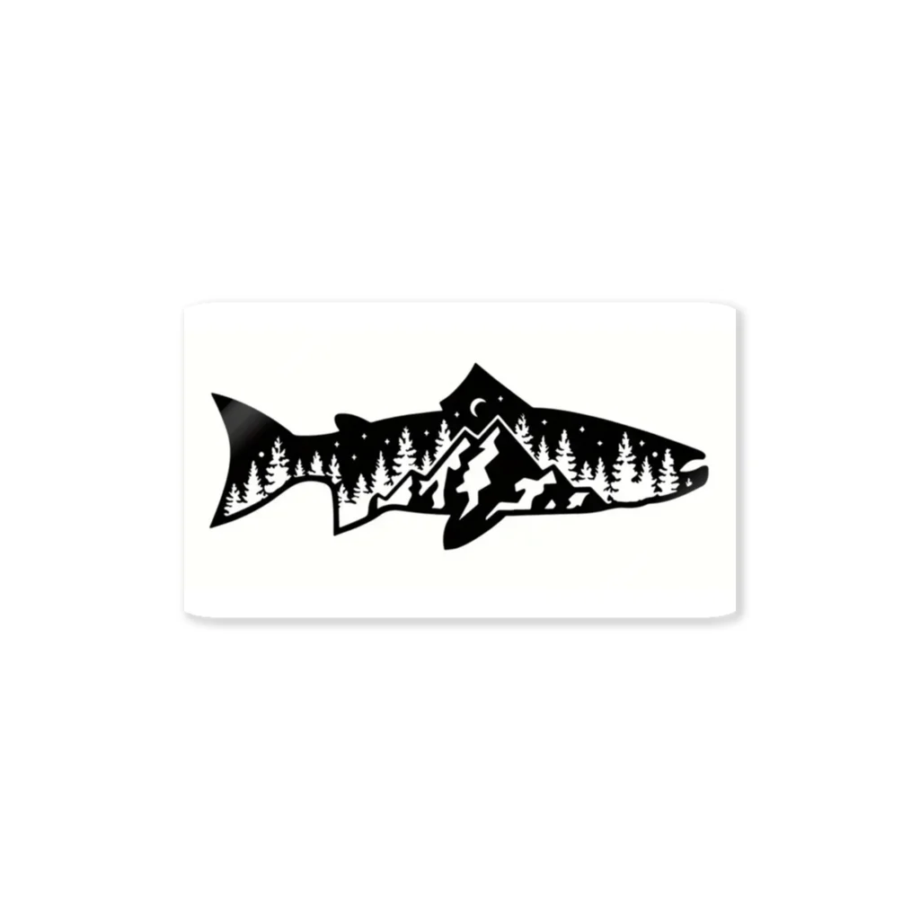 No Fishing No Life の山？　魚？ ステッカー