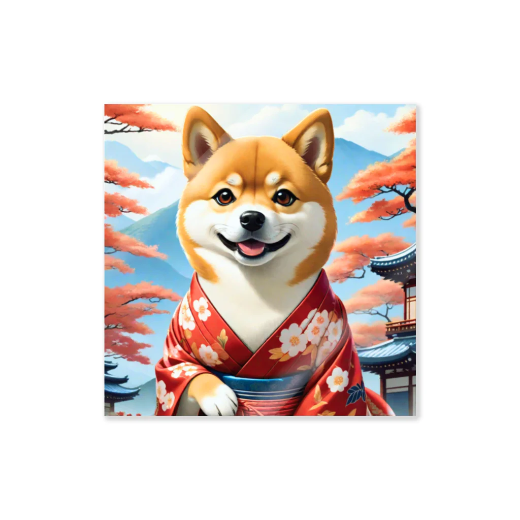 ポンキチはうすの着物姿の柴犬 Sticker