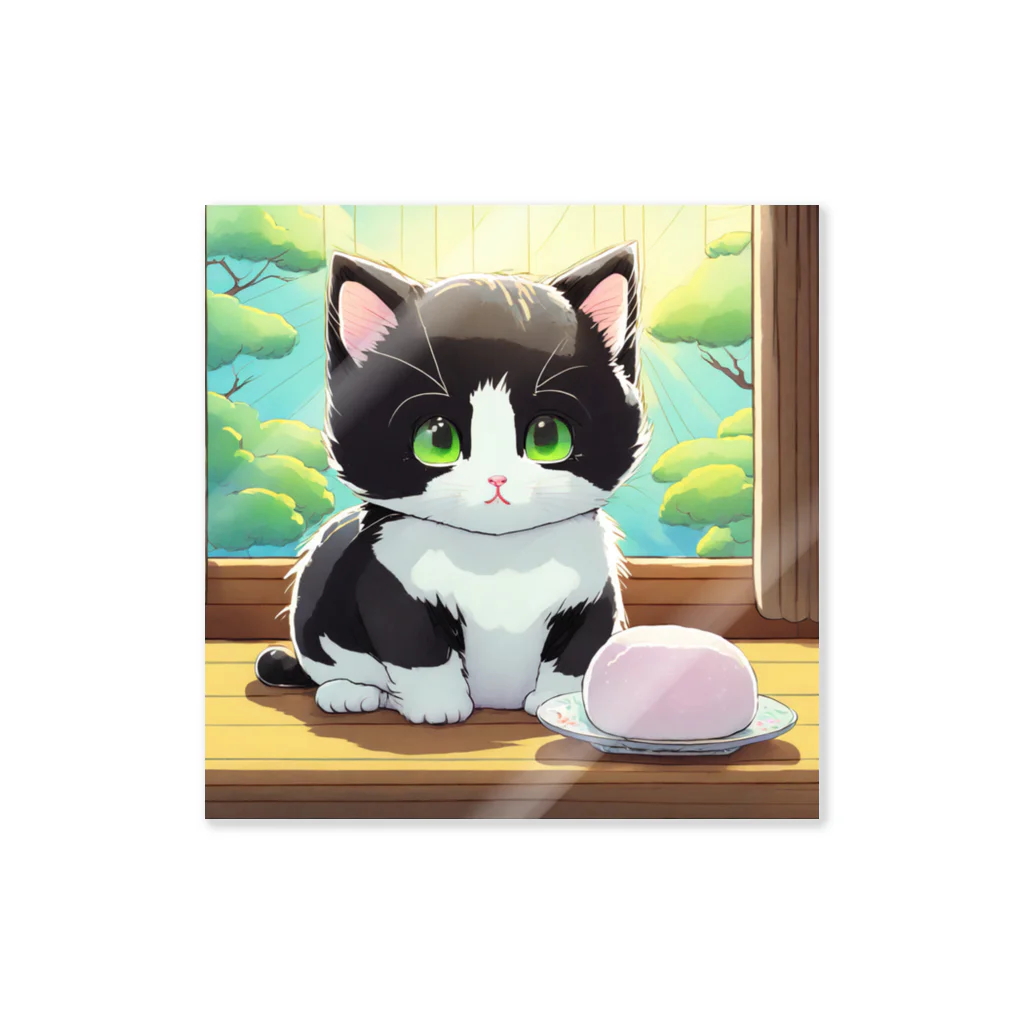 yoiyononakaのお餅と白黒猫 Sticker