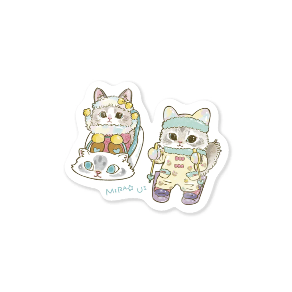 猫のきぬくんのお店のミラちゃんとウイちゃん　雪山ツアー Sticker