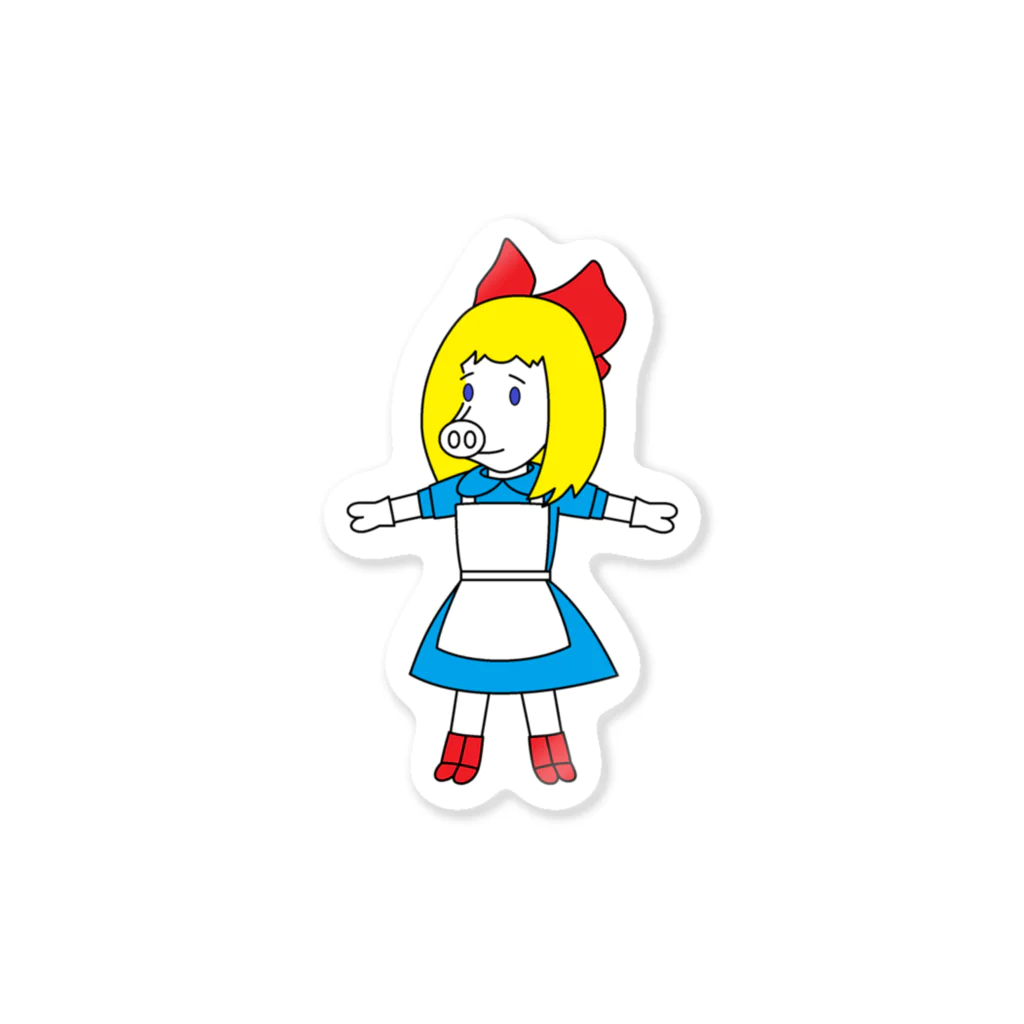 豚人イラストのパンダ武島のスマイリーピッグガール Sticker