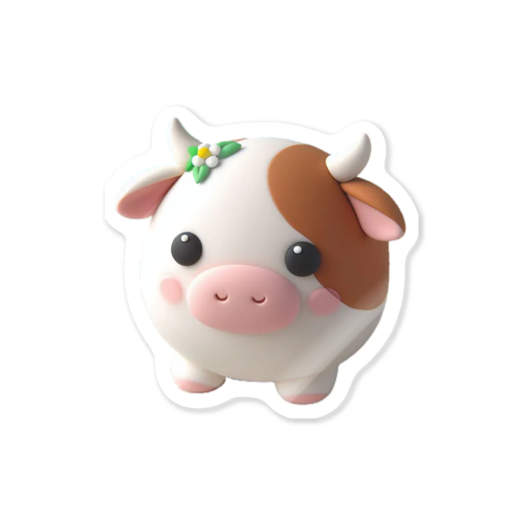 終わらない夢🌈の可愛い💕まんまる◯シリーズ✨　牛🐮 ステッカー