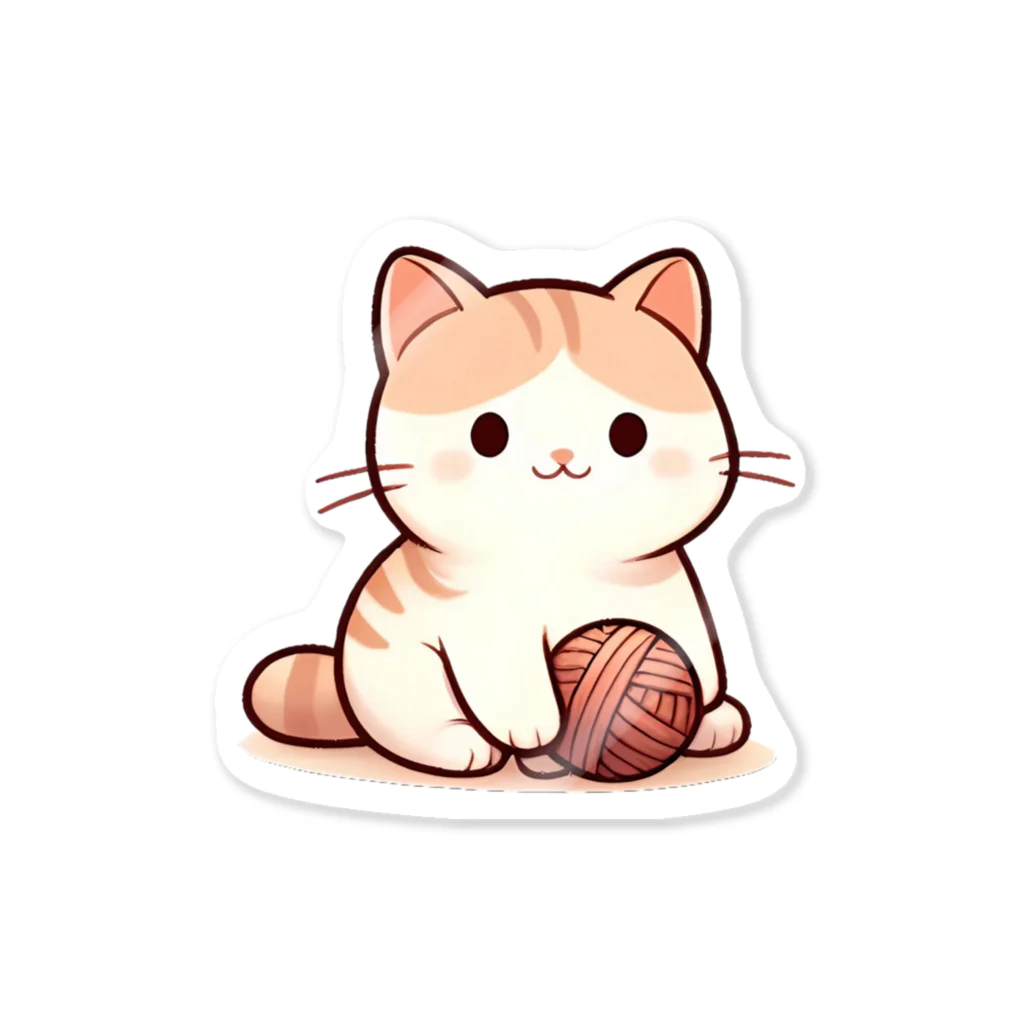 ふわふわ動物スタジオのふわふわの愛らしい猫ちゃんと毛糸玉 Sticker