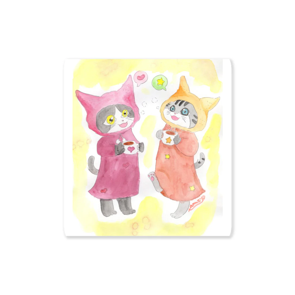 tanutiのにゃんこズキンとホットココア Sticker