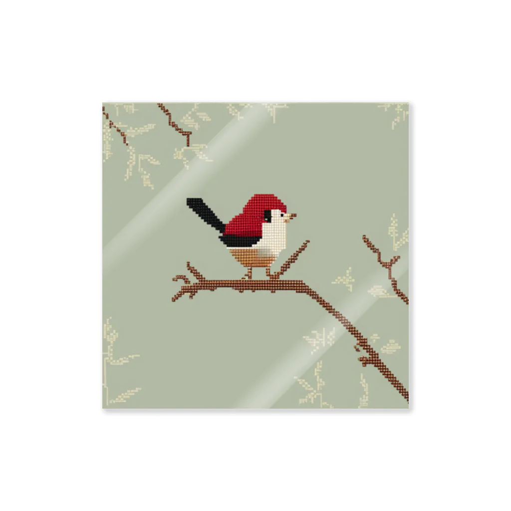 wonder_ANIMALPARKの冬の枯れ木に止まり休んでいる可愛らしい雀 ステッカー