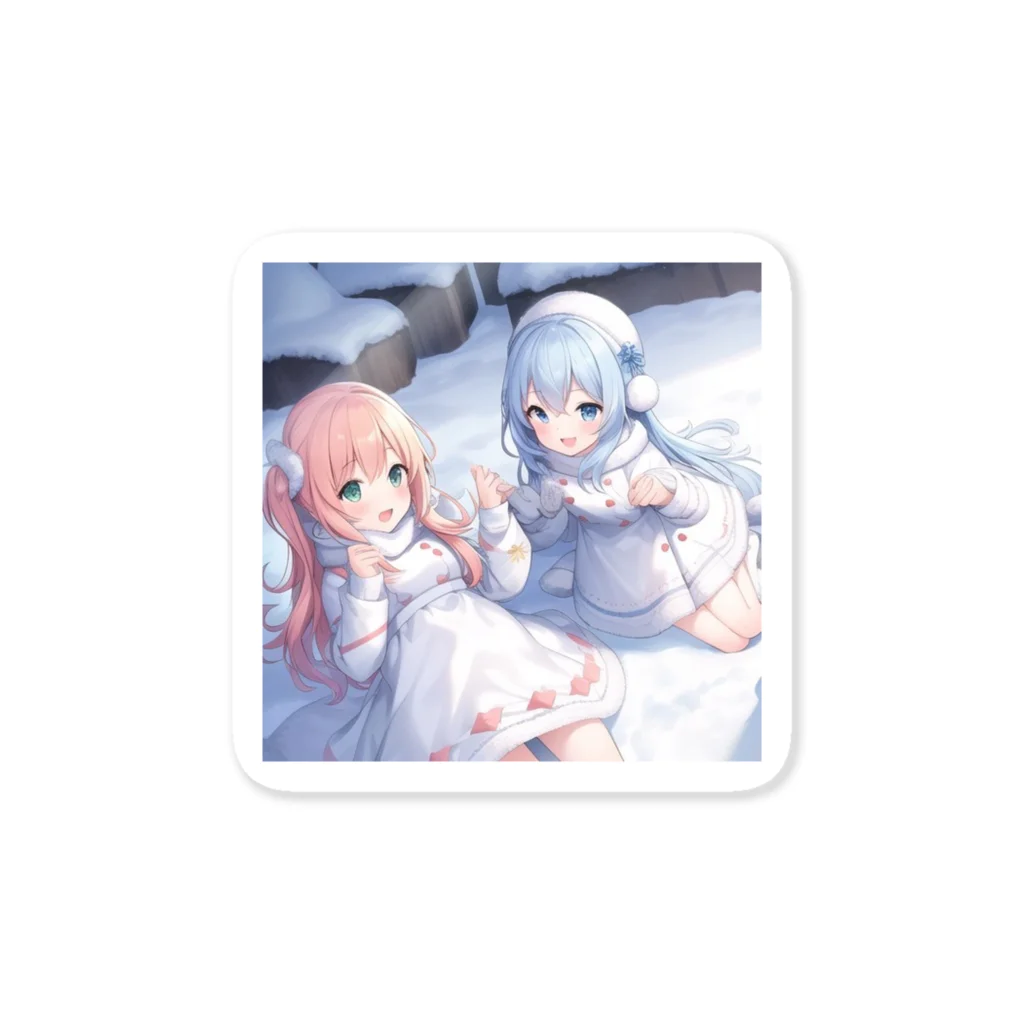 WAのお店の雪遊びする女の子 Sticker