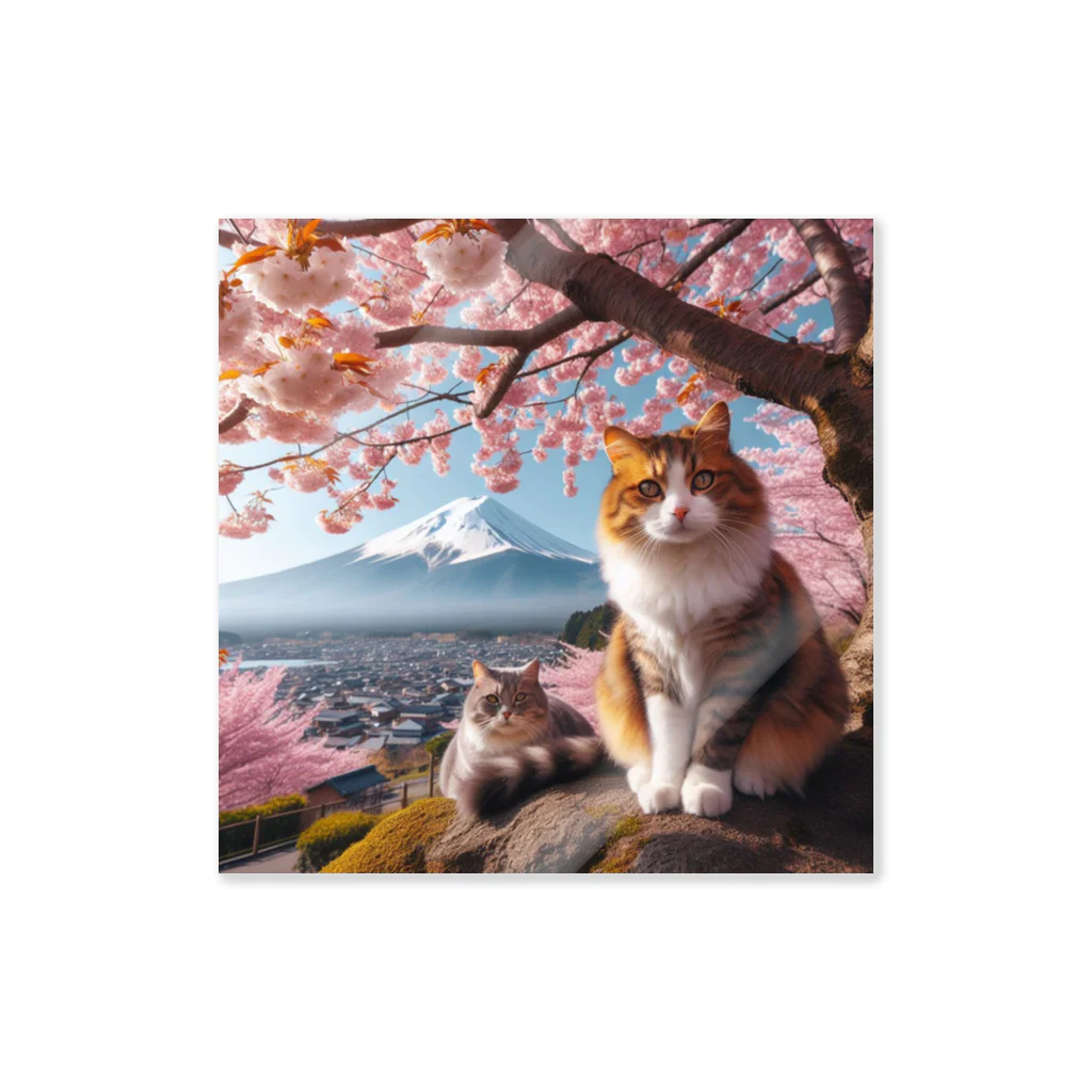 猫好き Japanの富士山と猫 Sticker