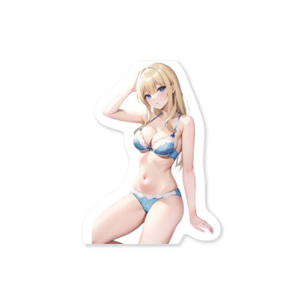 AIオリジナルイラスト　美女男子の金髪の彼女が下着姿で魅了する Sticker