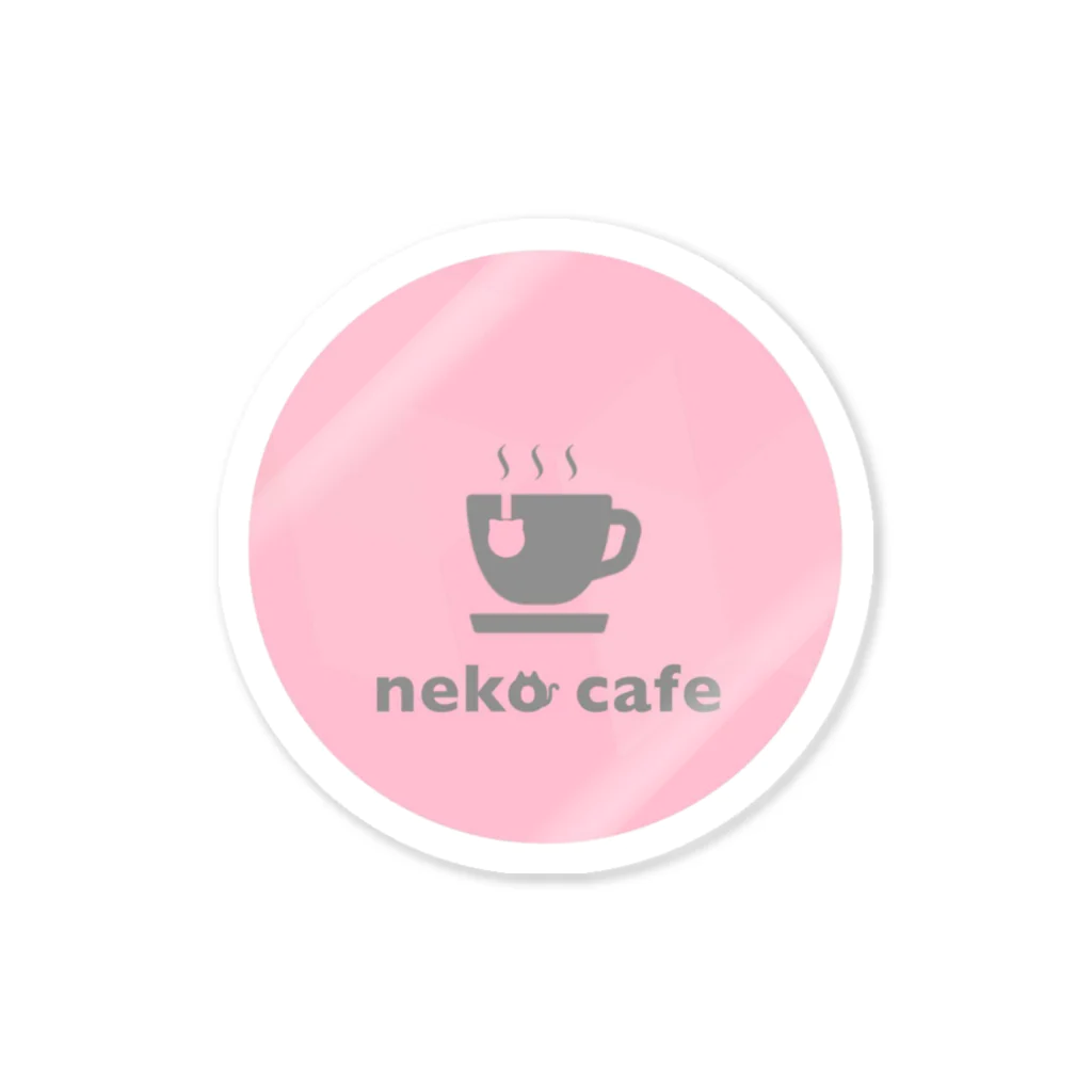 川上牧場のneko cafe（ピンク）デザインイラスト ステッカー