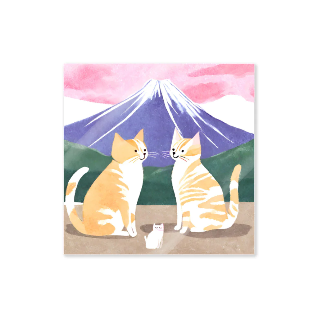 Shironekokuuの富士山と親子ねこ ステッカー