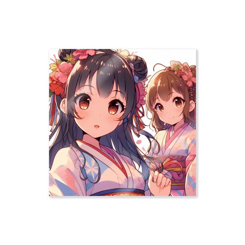 推しの美少女とアイドルの和服が似合う美人姉妹 Sticker