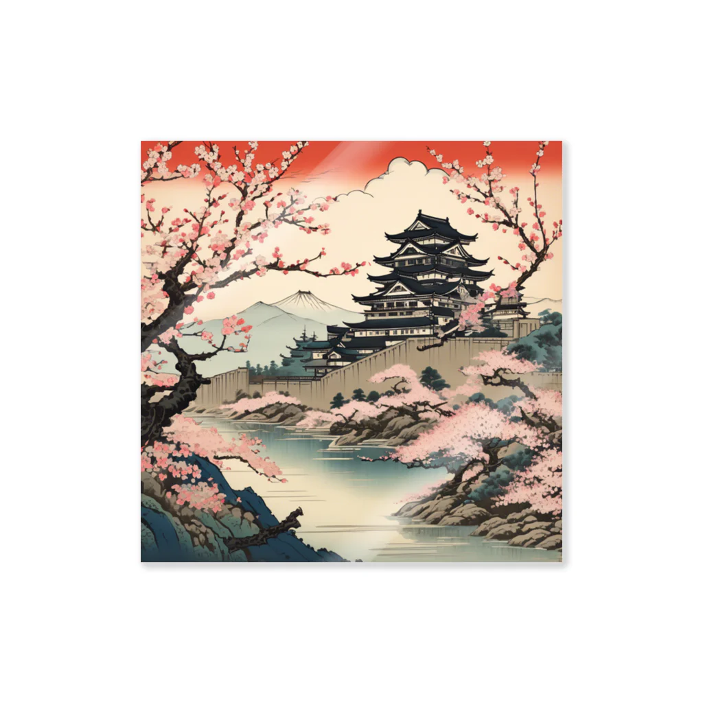 日本の風景 COOL JAPANの日本の風景、桜咲くお城　 Sticker