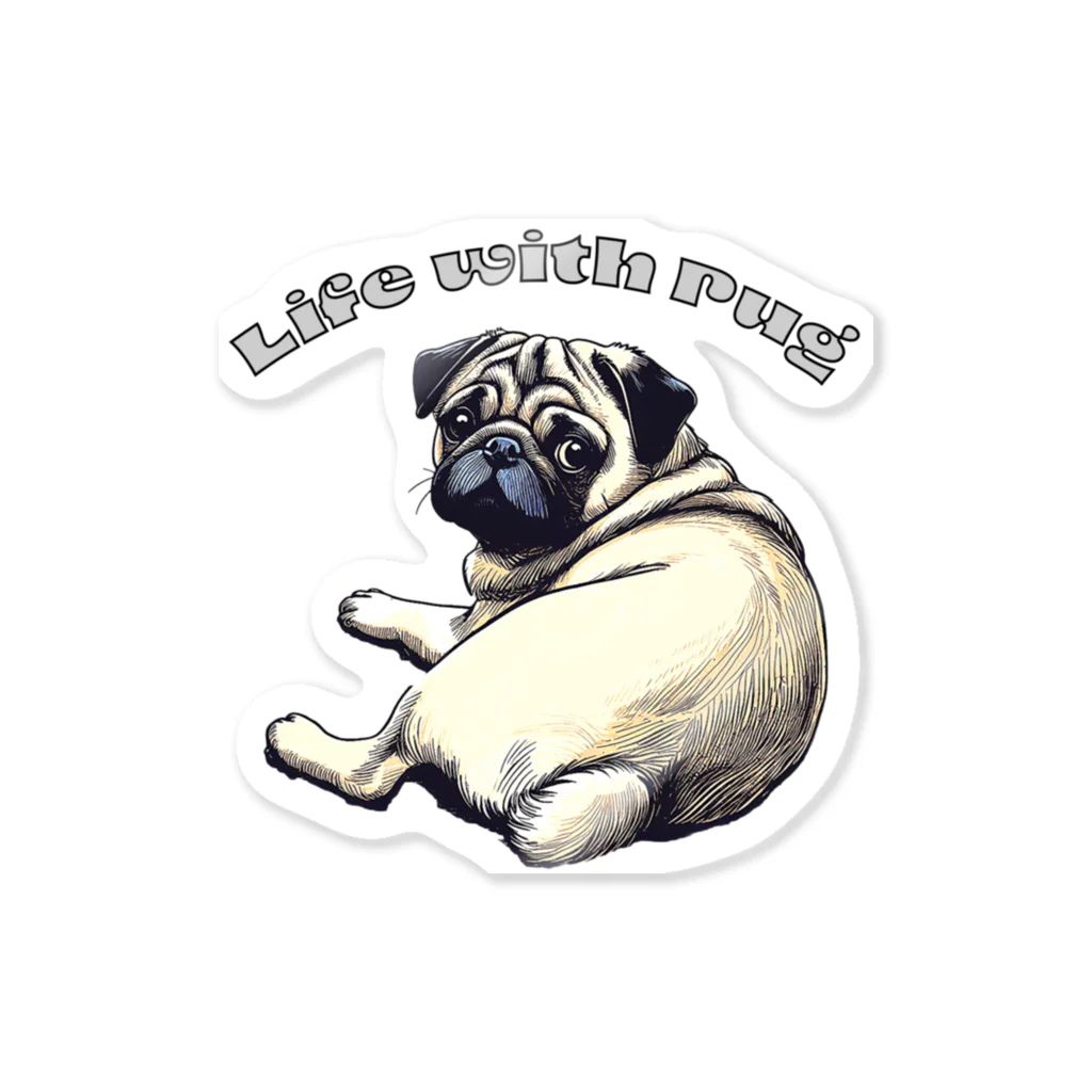 Funny-WagWag-PartyのLife with Pug Sticker