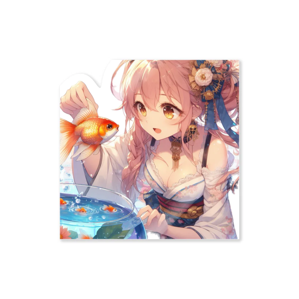 推しの美少女とアイドルの金魚と浴衣姿の女の子 Sticker