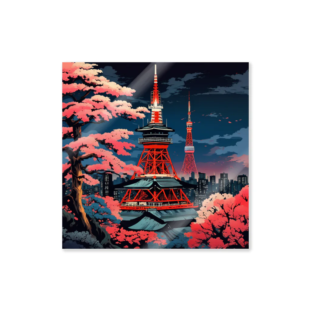 日本の風景 COOL JAPANの日本の風景　東京タワー、Jpanese scenery Tokyo Tower Sticker