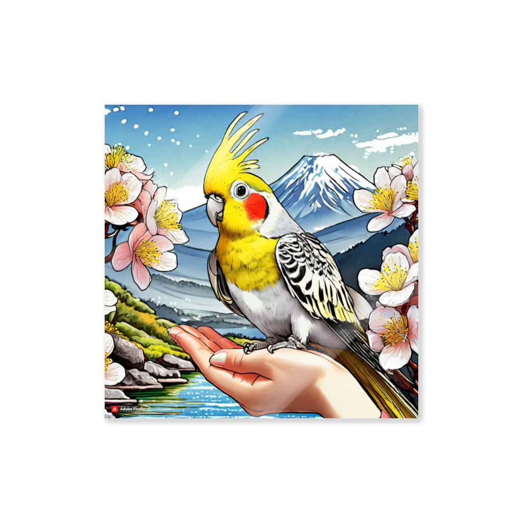 Paonのズーのオカメインコと山景色 Sticker