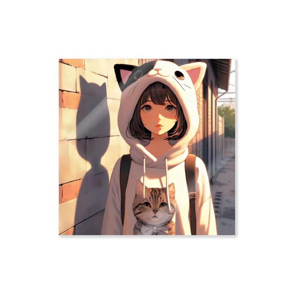 SaltyCookie Design Worksの猫パーカーの女の子(1) ステッカー