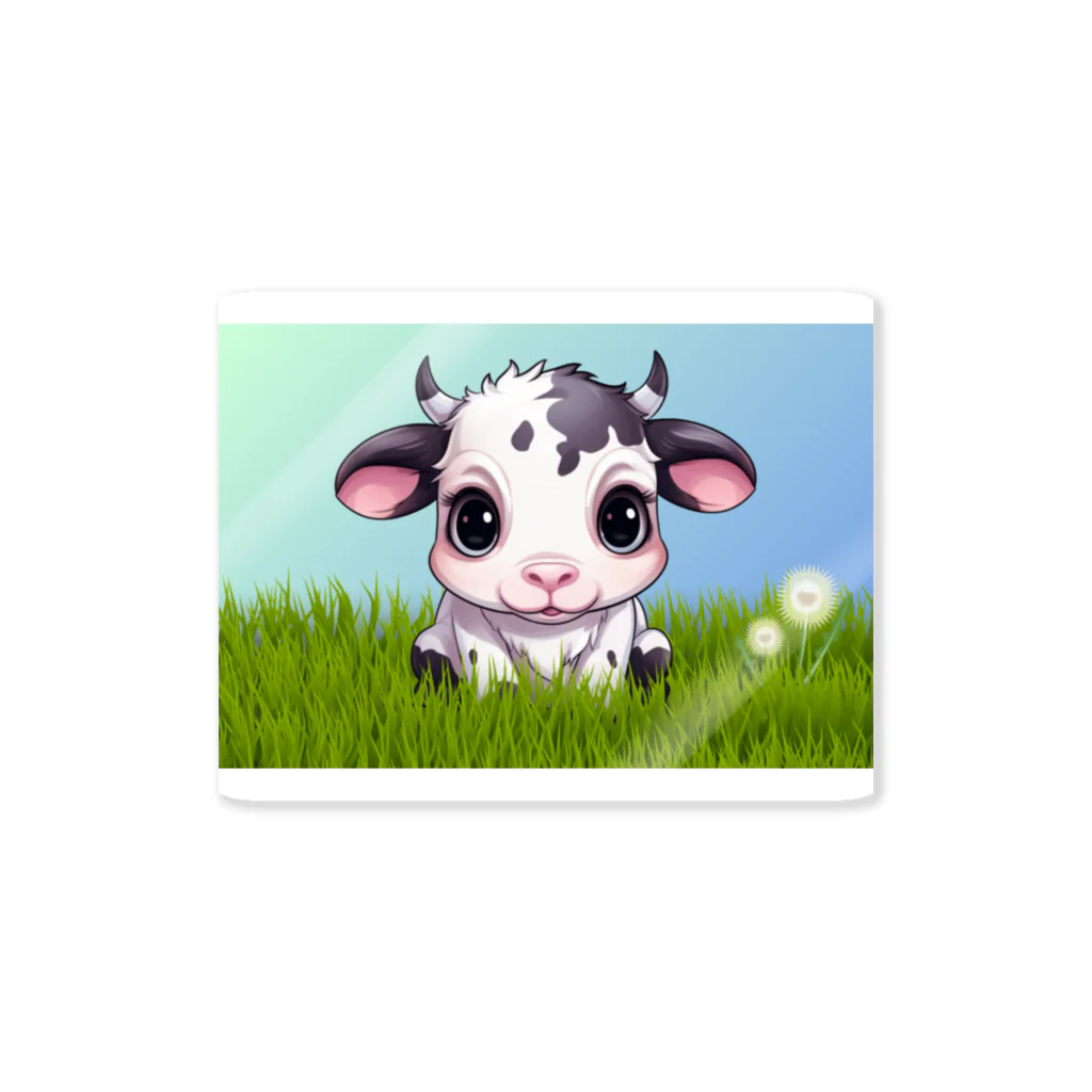 Vasetti_pressの草の中に座っている牛ちゃん Sticker