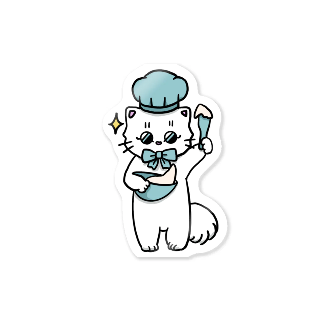 お砂糖と白い猫　creamy catのパティシエメルちゃん ステッカー